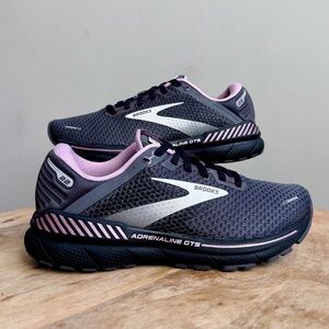 Brooks Adrenaline GTS 22 Women Size 9 B Black Gray Pink Running Stability Shoes